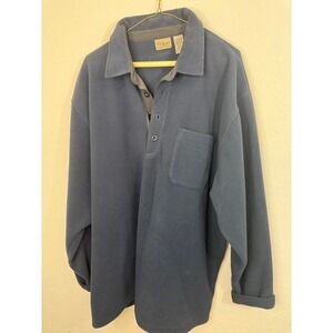 L.L. Bean Fleece Pullover‎ Shirt Mens XL Blue Long Sleeve 1/4 Button Pocket